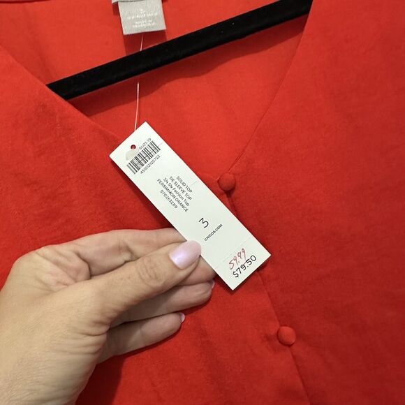 Chico's Persimmon Orange Red Tie Sleeve Top New Size XL 3 - Picture 4 of 8